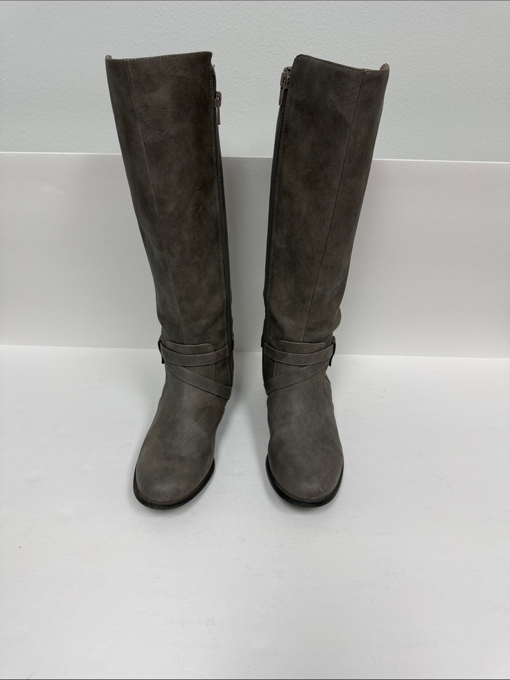 Life Stride Women's Over-the-Knee Gray Tall Boots with Strapped Detail